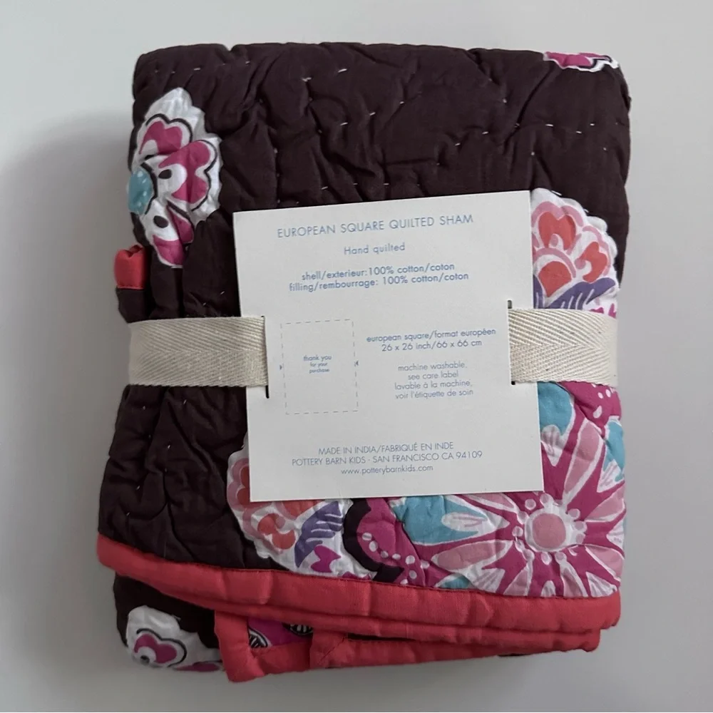 Pottery Barn Brooklyn Quilted Euro Pillow Sham Brown Pink Boho NEW Square